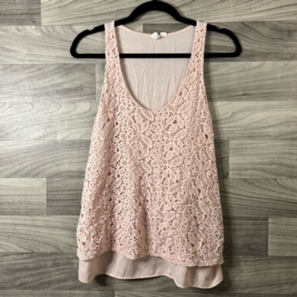 Gap Tank Top Women's S Pink Solid Sleeveless Scoop Neck Lace Overlay Casual‎